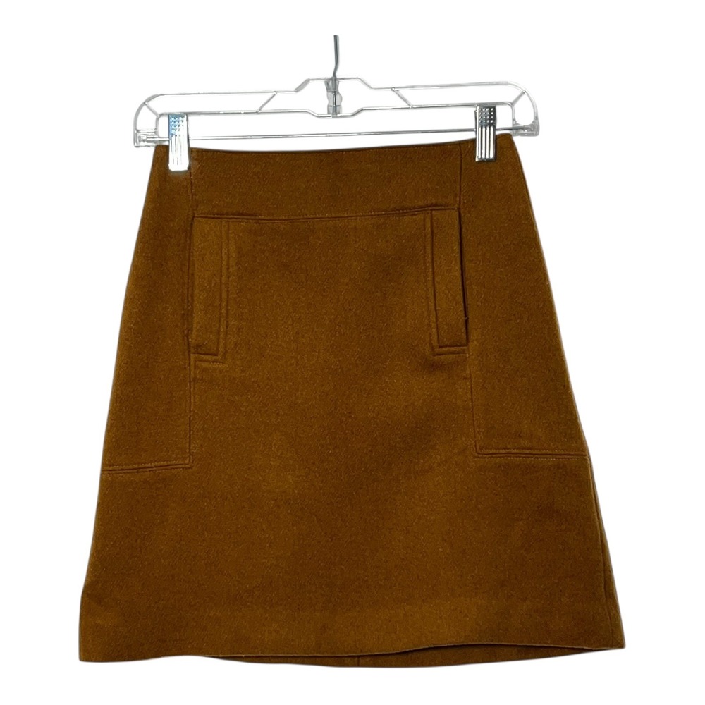 LOFT Petites Wool Blend A-Line Mini Skirt Tobacco Brown 0P 386512